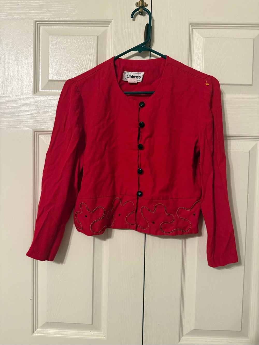 Red Button-Front Cropped Blazer